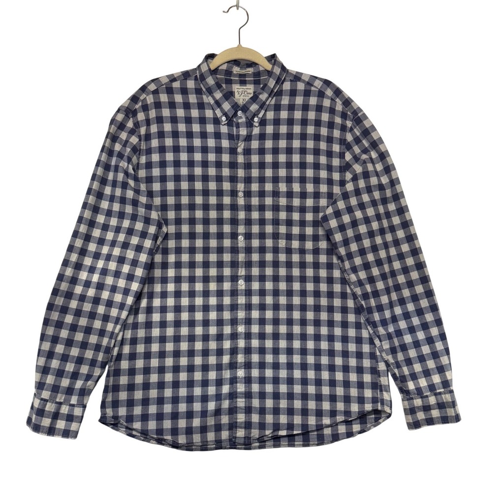 J. Crew Mens XL Short Secret Wash Stretch Slim‎ Untucked Gingham Button Down